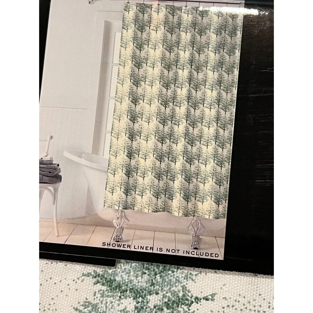 Ralph Lauren Cotton Fabric Shower Curtain Evergreen Trees Green Farmhouse 70x72